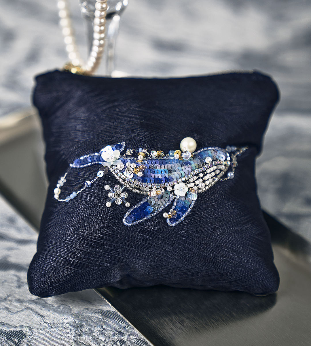Hand-Embroidered Whale Beaded Pouch