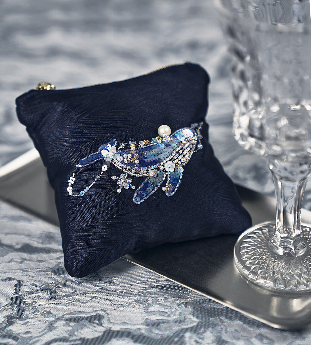 Hand-Embroidered Whale Beaded Pouch