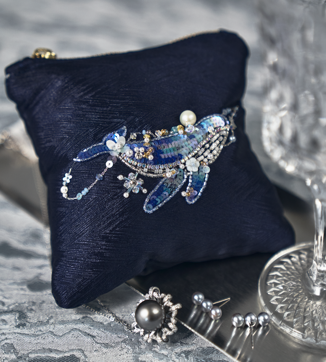 Hand-Embroidered Whale Beaded Pouch