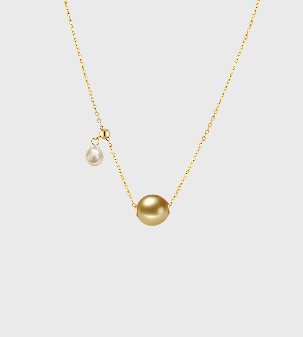8-9mm Elegant Golden South Sea Pearl Necklace 18K Gold
